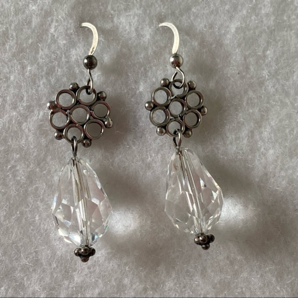 925 Sterling Silver Snowflake Filigree Diamond Crystal Ball Drop Earrings NEW - Picture 8 of 15